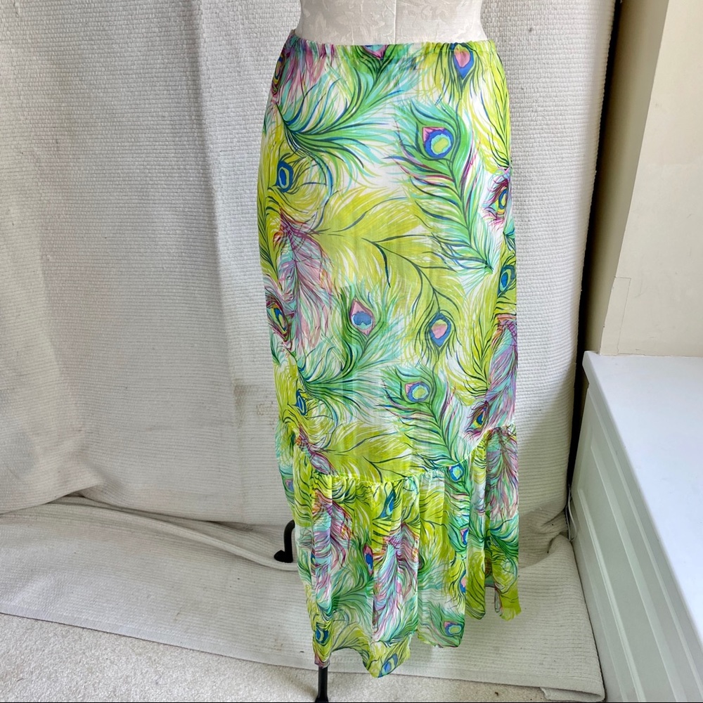 Nanette Lepore OS Brat Silk Peacock Feather Print Skirt Dress - Picture 5 of 8